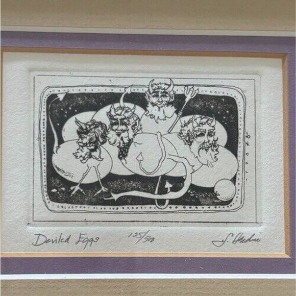 DARLENE HARDIE 125/500 Deviled Eggs Framed Farmhouse Decor eBay Ink LITHO Art - Picture 1 of 7